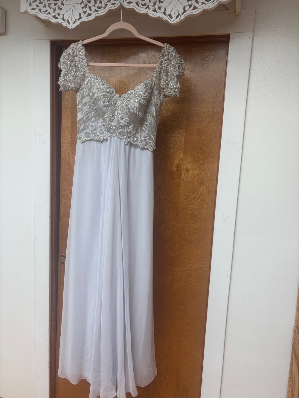Vintage Embellished Ivory & Silver Evening Gown Bob Mackie